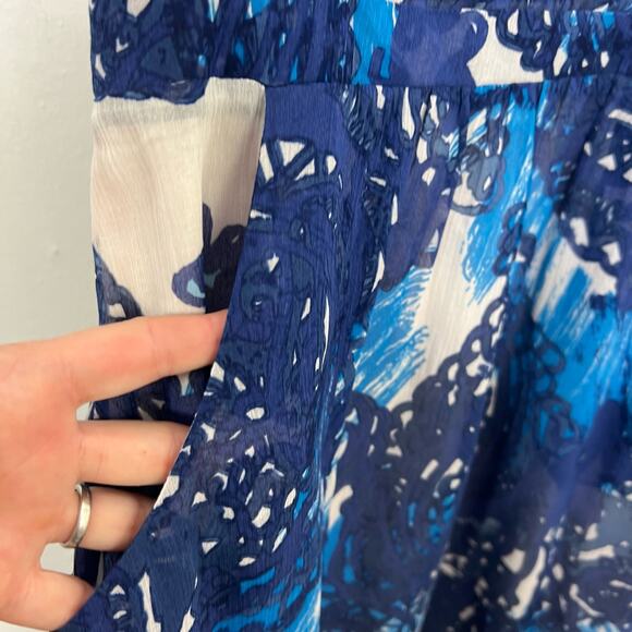 Peruvian Connection Cote Dazur Blue Floral Silk Blend Dress Size 6 - Picture 9 of 13